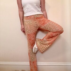 Women's Orange Patterned Flared Pants